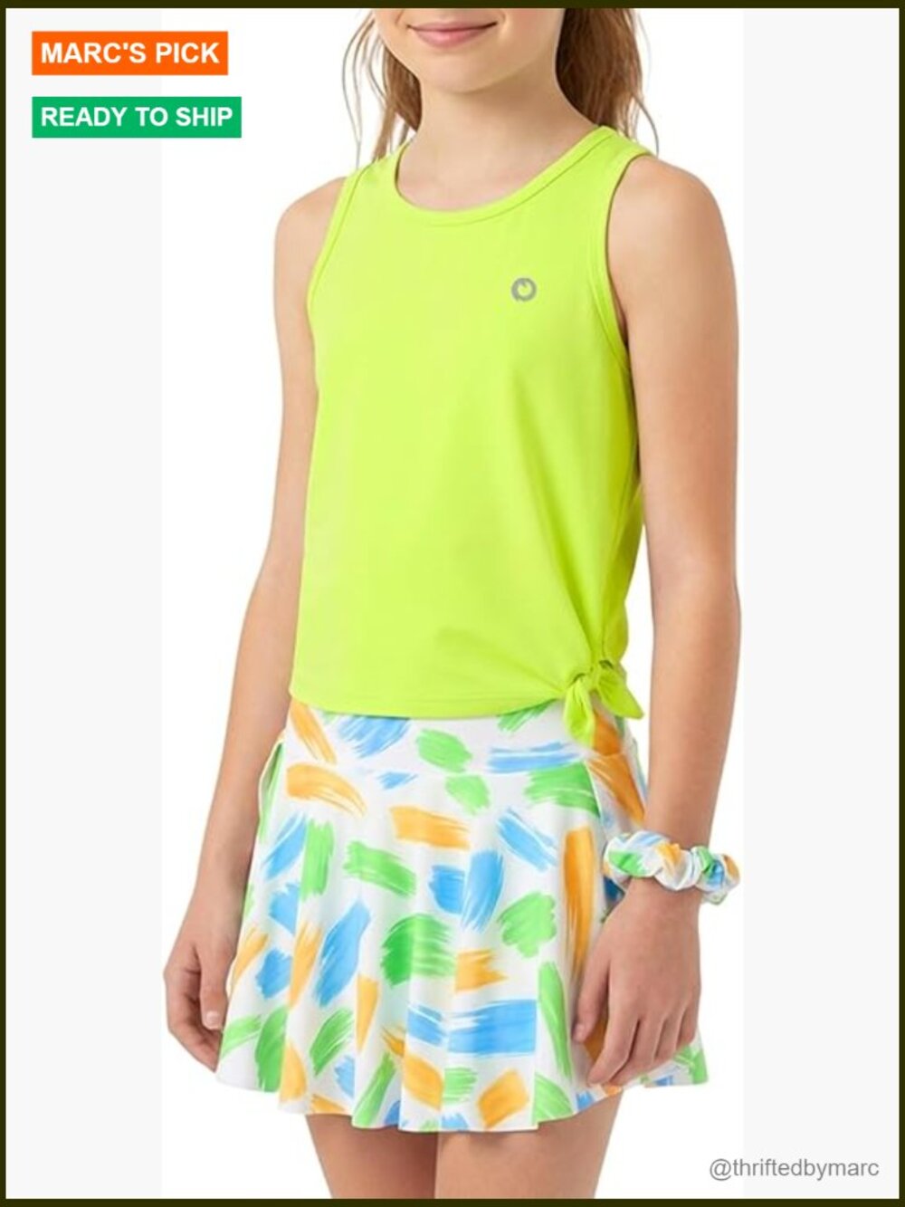 Girls Athletic Skort Set with Tank Top and Scrunchie, Size 6-7 Years